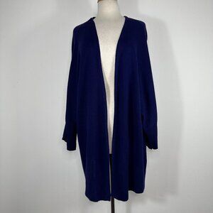 Eileen Fisher 100% Organic Cotton Soft Knit Open Front Cardigan Deep Indigo SZ M